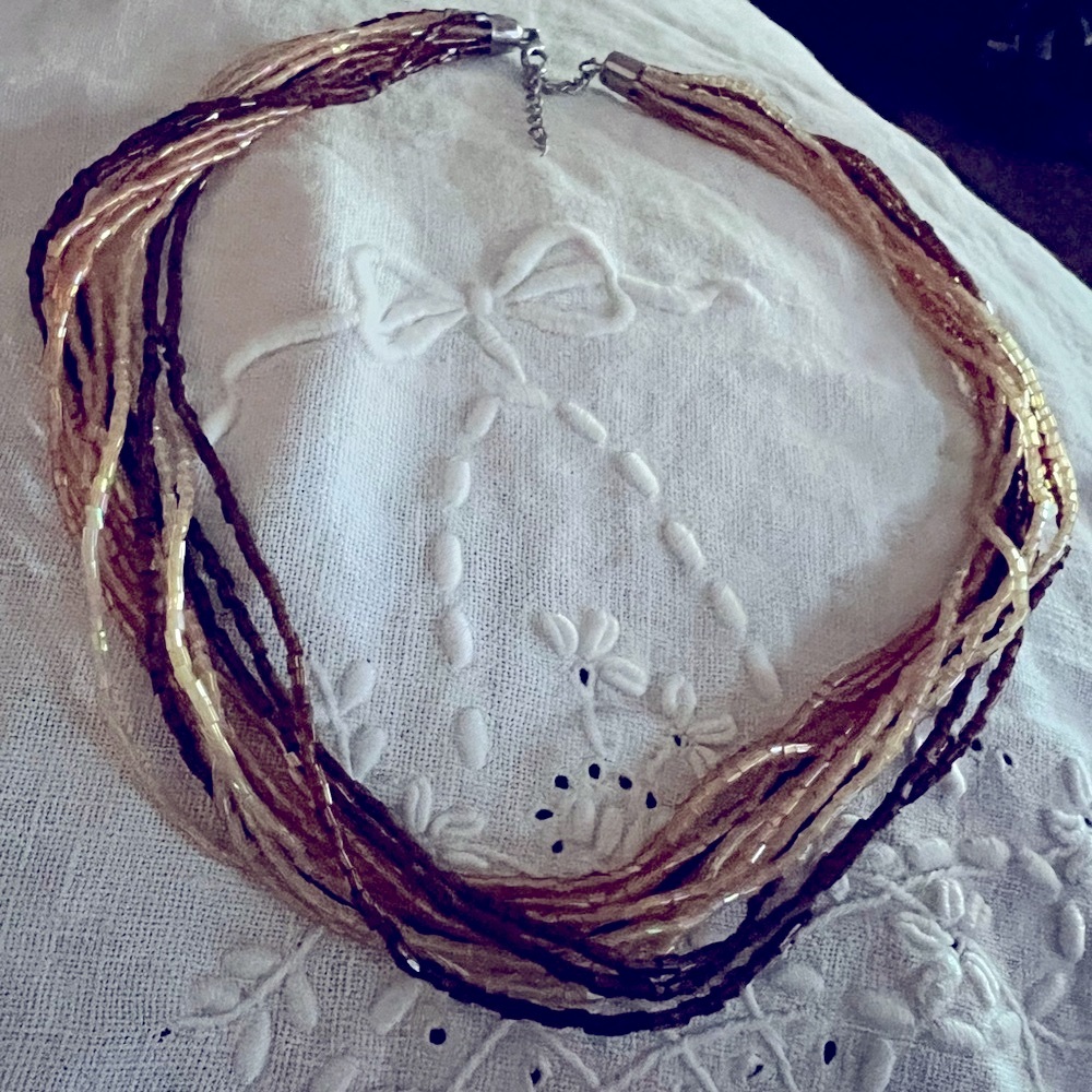 Multistrand Torsade Necklace Glittering Gold Color‎ Glass Bead